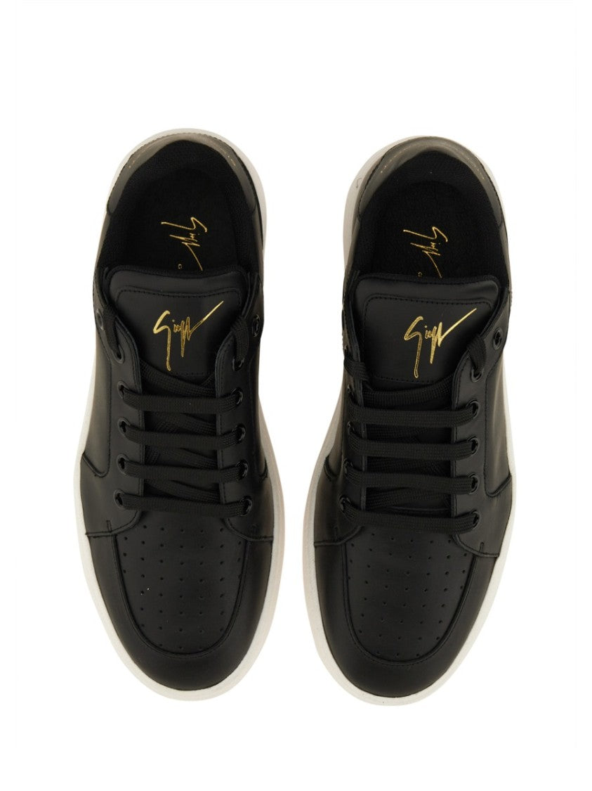 Giuseppe Zanotti Black Leather Sneakers With Embossed Logo