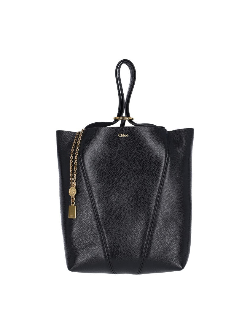 Chloé Black Spin Pebbled Leather Tote Bag