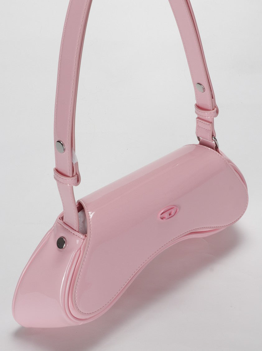 Diesel Pink Play Curved Shape Patent Leather Crossbody Bag