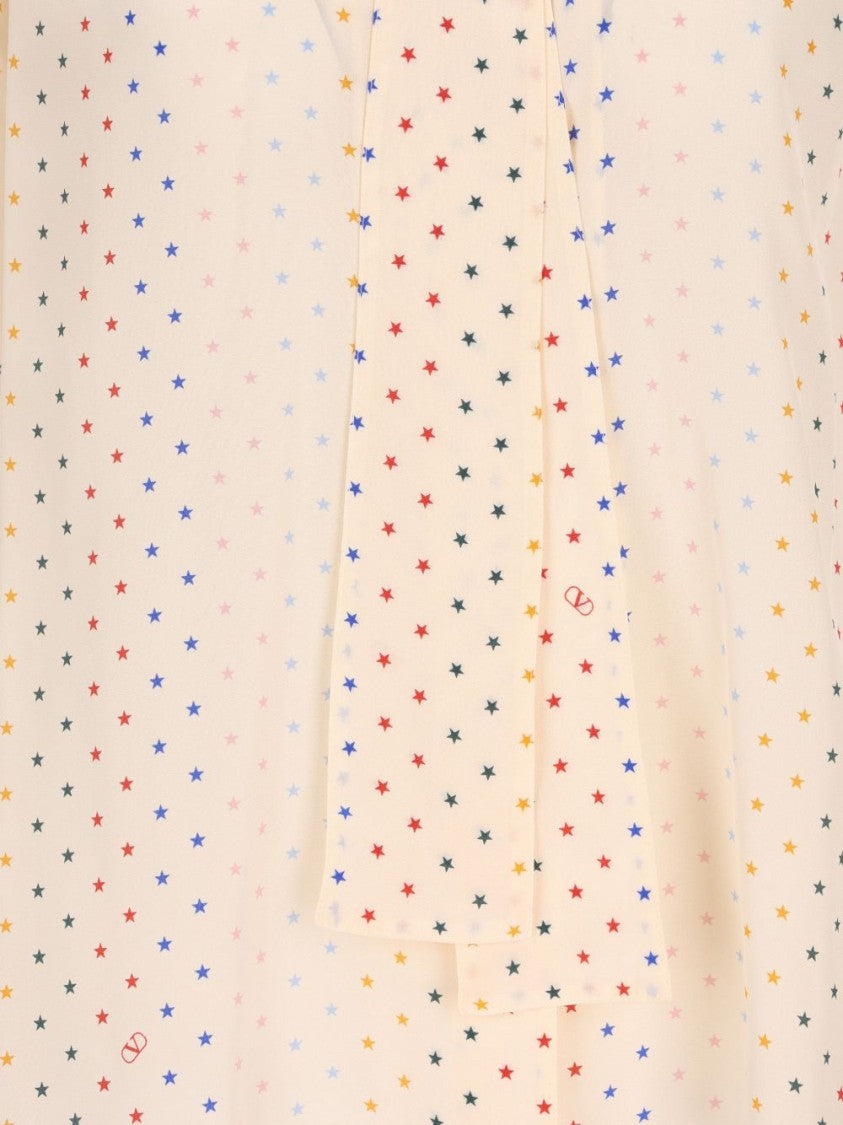Valentino Garavani Star Printed Silk Stand Collar Shirt