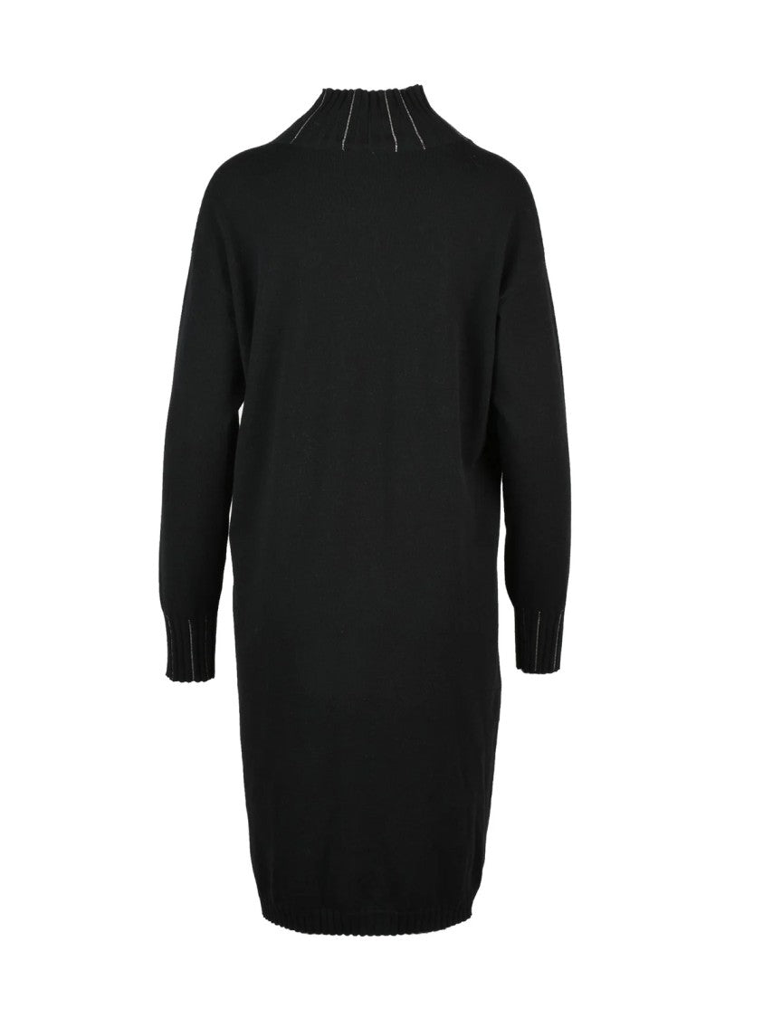 Fabiana Filippi Black Virgin Wool-Blend High-Neck Knit Midi Dress