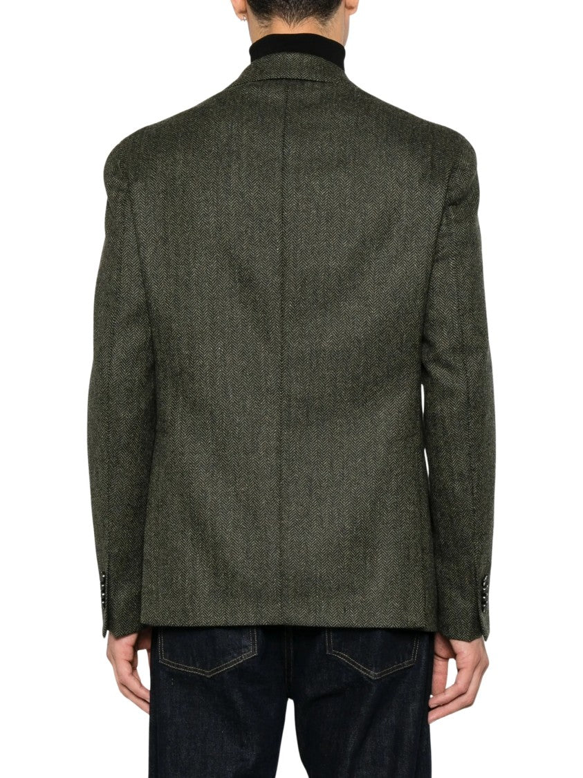 Luigi Bianchi Herringbone Tailored Brando Jacket In Olive Green