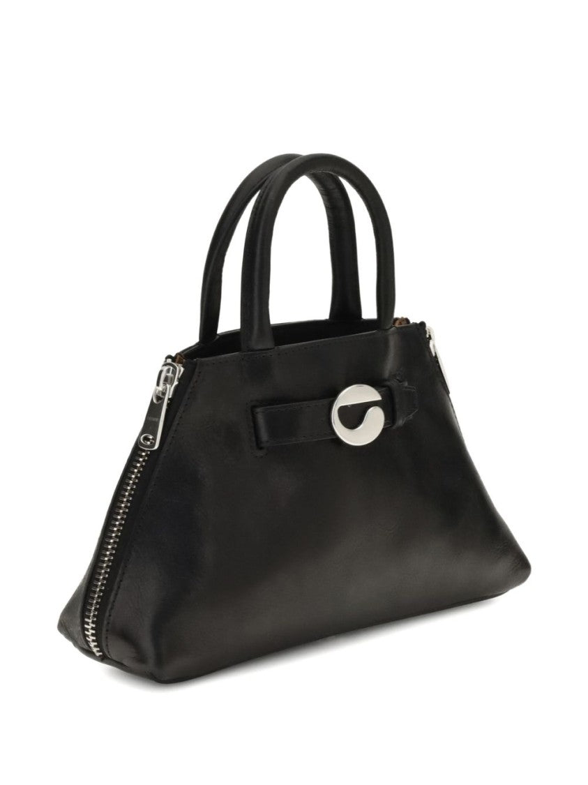 Coperni Trapezoidal Black Handbag With Circular Clasp And Detachable Shoulder Strap