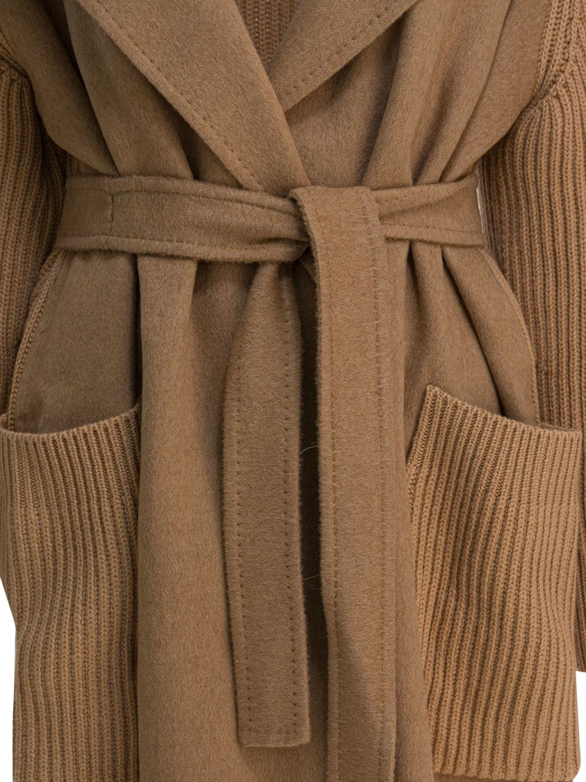 Max Mara Camel Tone Long Coat With Belted Waist