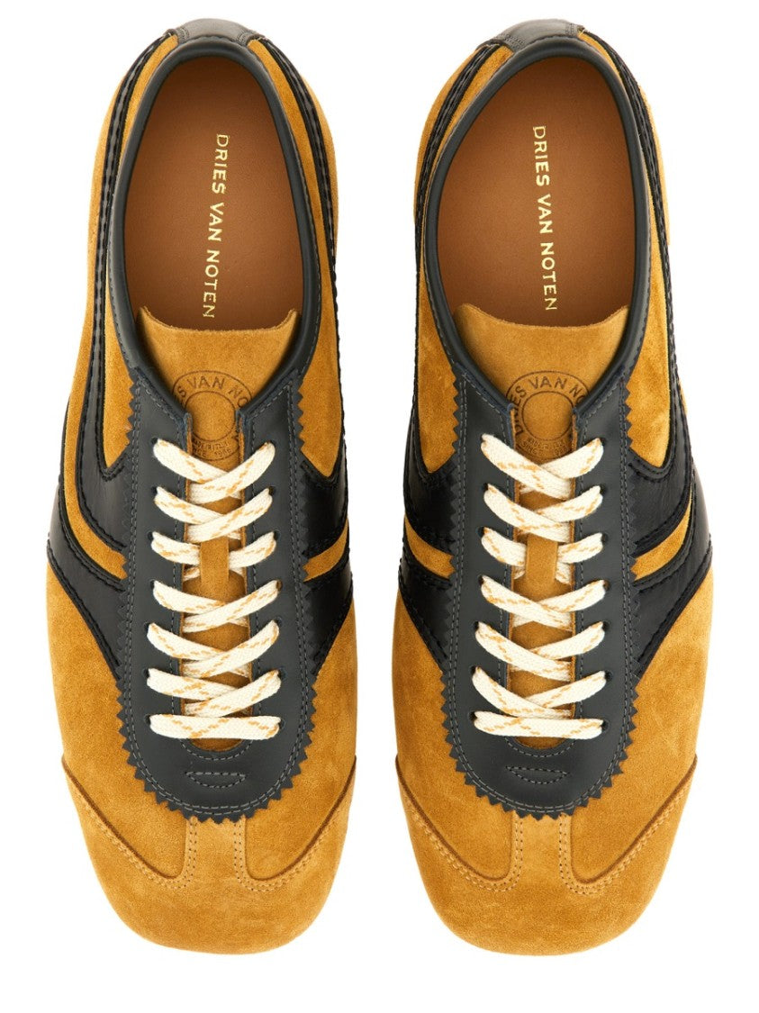 Dries Van Noten Suede Sneaker With Mustard And Black Accents