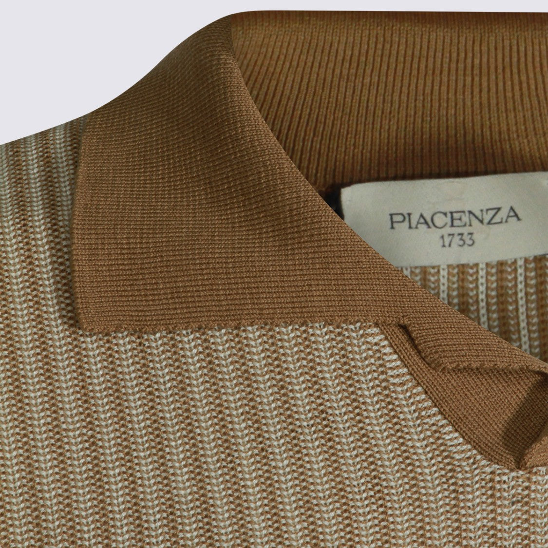 Piacenza Cashmere Ribbed Knit Polo Shirt With Contrasting Collar