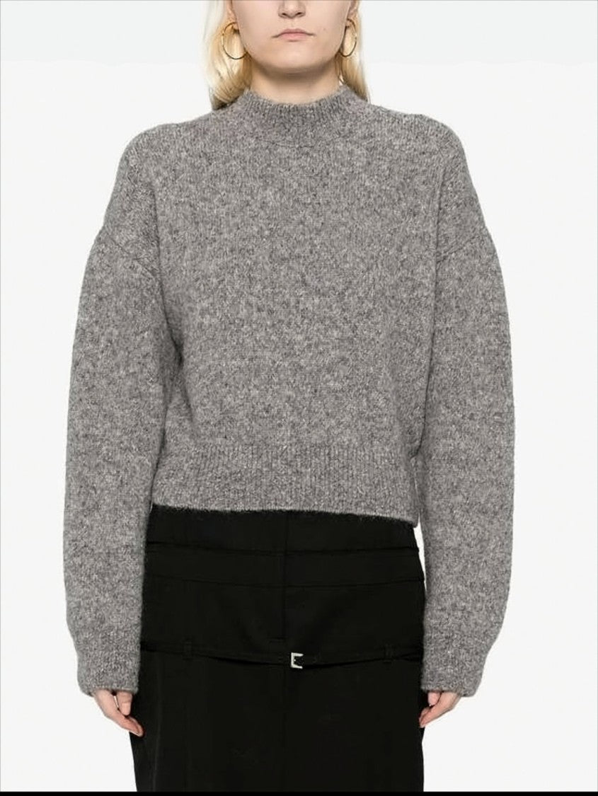 Jacquemus Cropped High Neck Sweater With Voluminous Sleeves And Logo Detail