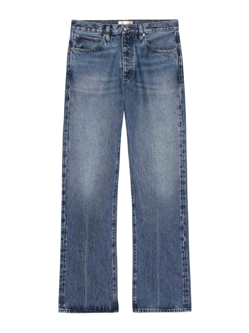 Frame High-Waisted Faded Blue Straight Leg Jeans