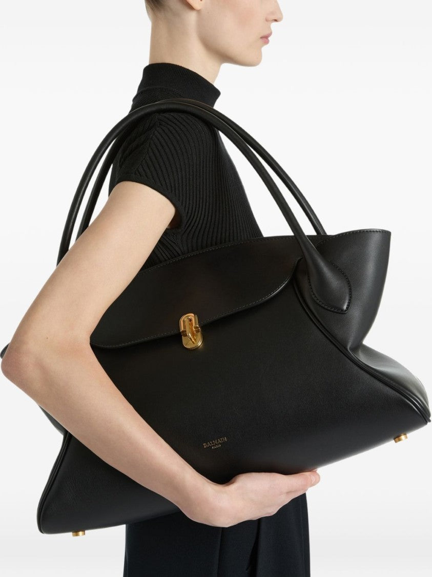 Balmain Winged Handbag With Curved Top Handle And Gold-Tone Lock