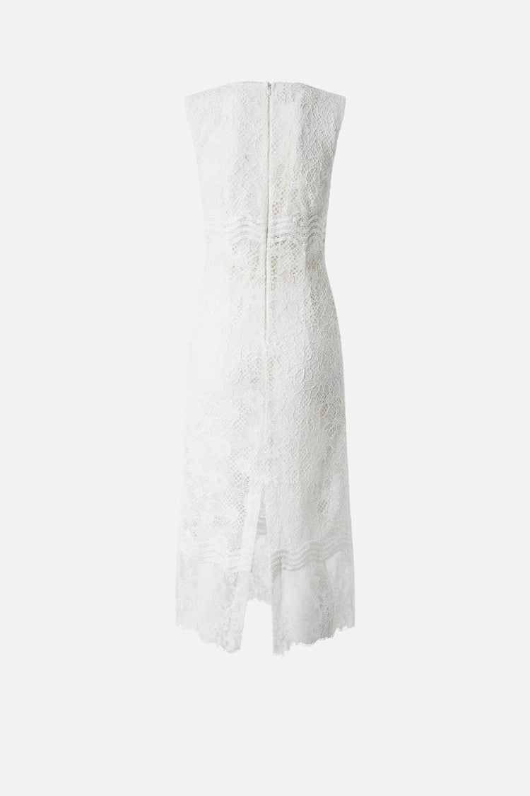 Pinko White Audrey Sleeveless V-Neck Zip Front Lace Midi Dress