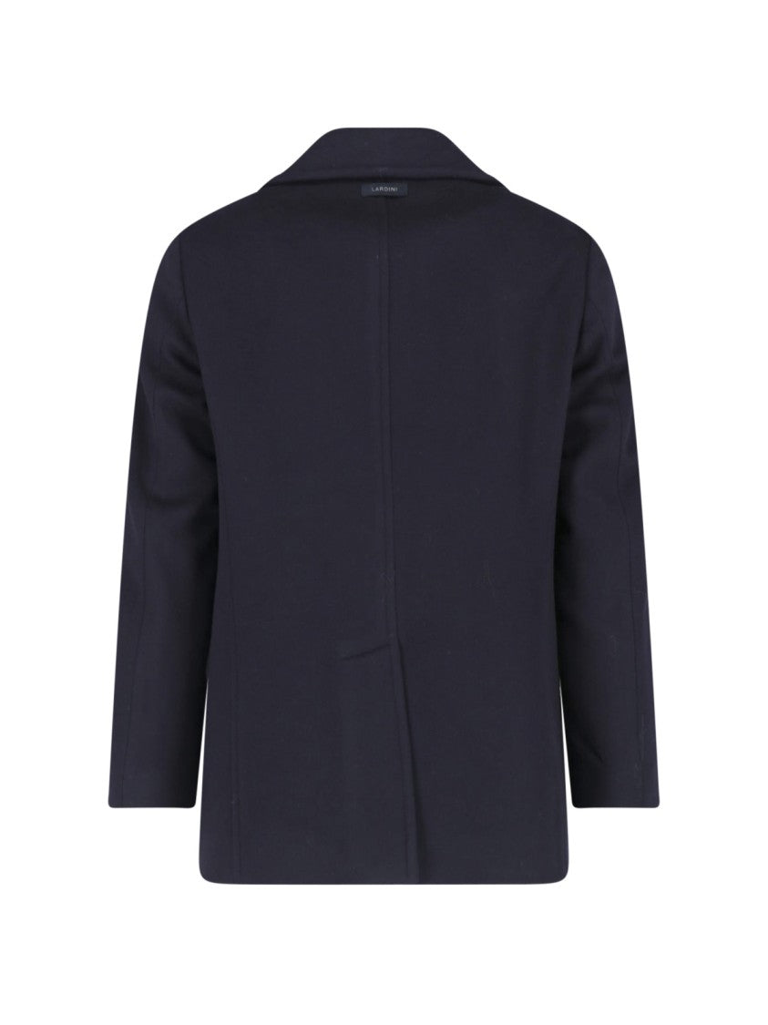 Lardini Navy Double-Breasted Wide-Lapel Virgin Wool Coat