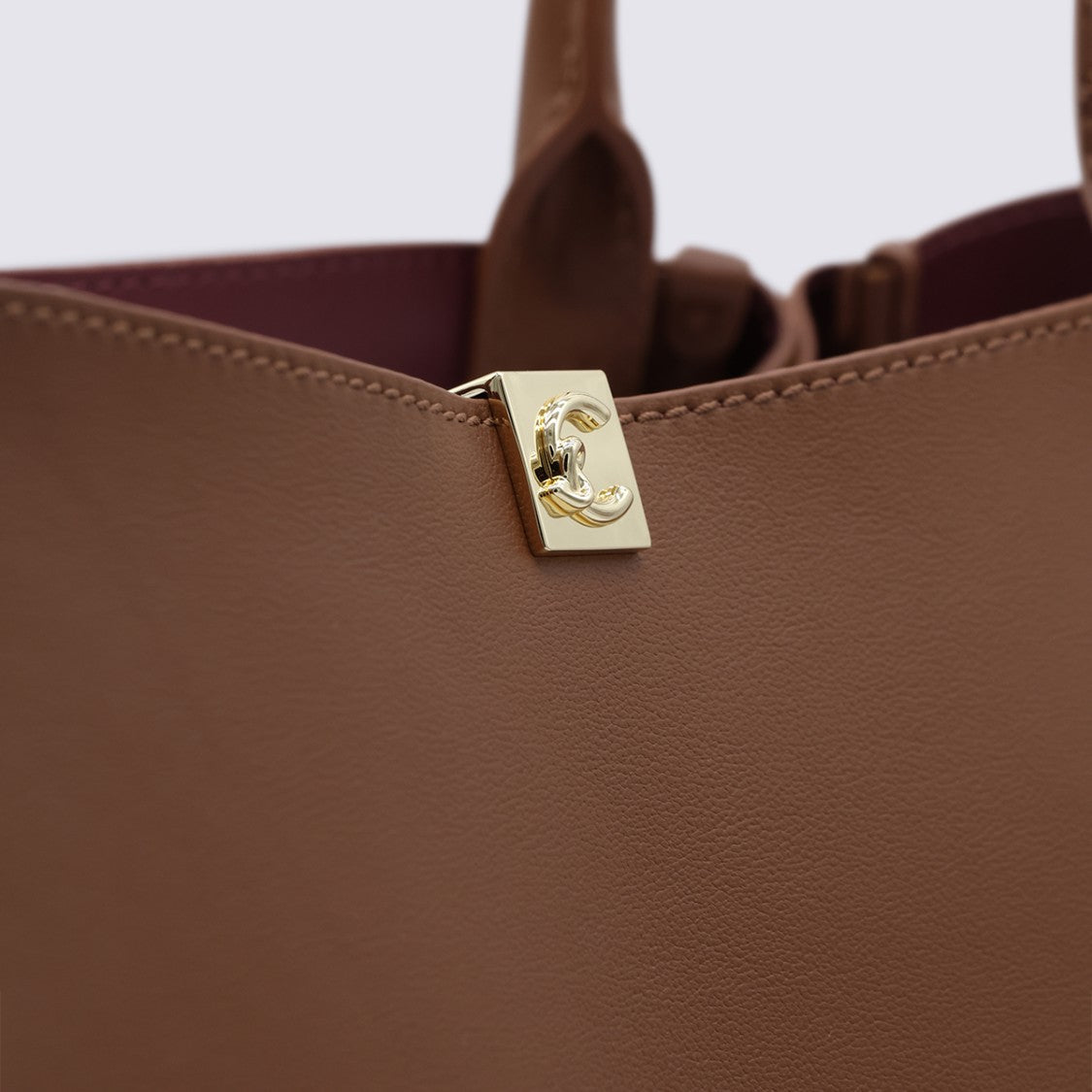 Coccinelle Structured Brown Leather Handbag With Suede Panels