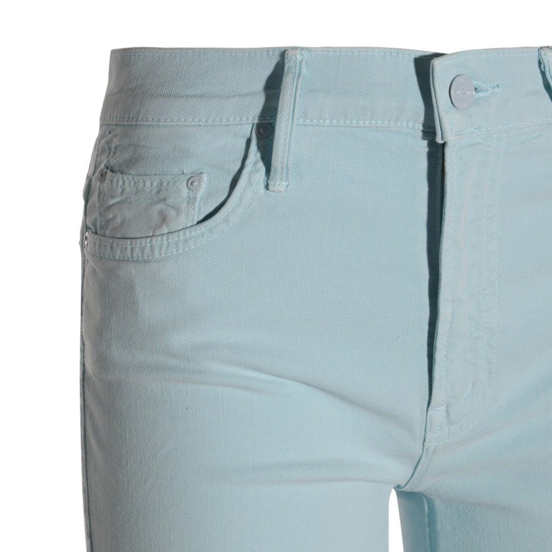 Mother Light Blue Flared Jeans With Raw Hem Detail