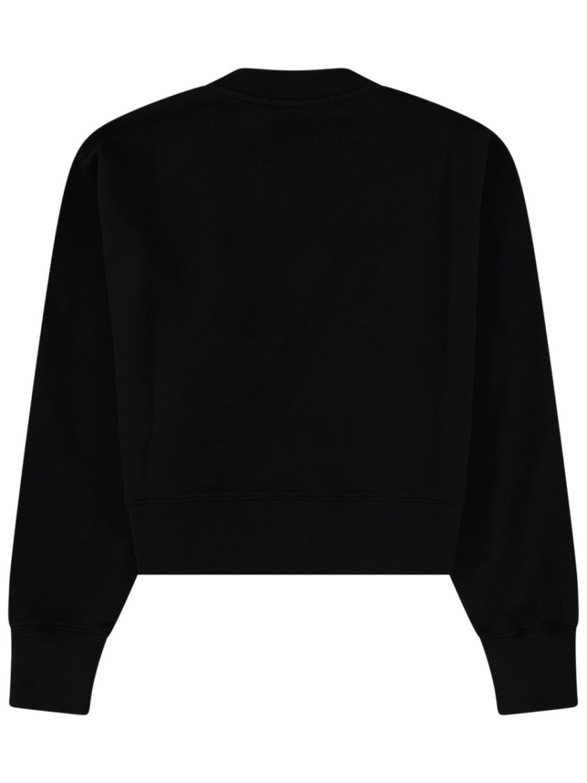 Msgm Cropped Textured Logo Cotton Sweatshirt
