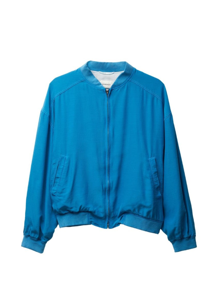 Versace Vibrant Blue Silk And Nylon Bomber Jacket