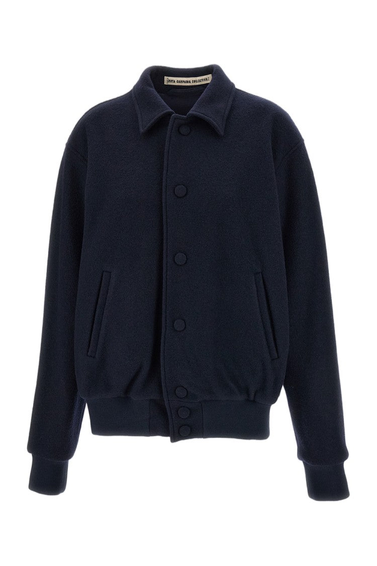 Meta Campania Blue Elio Boiled Wool Varsity Bomber Jacket