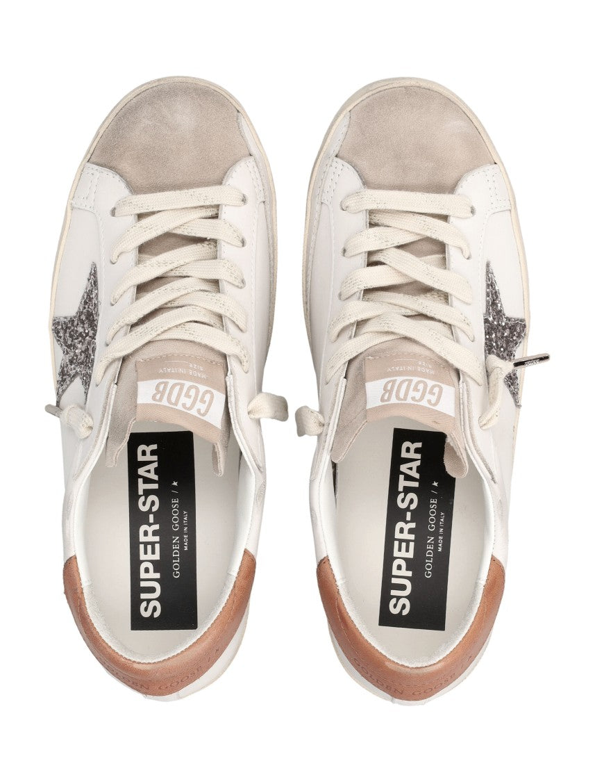 Golden Goose White Leather Glitter Super-Star Sneakers