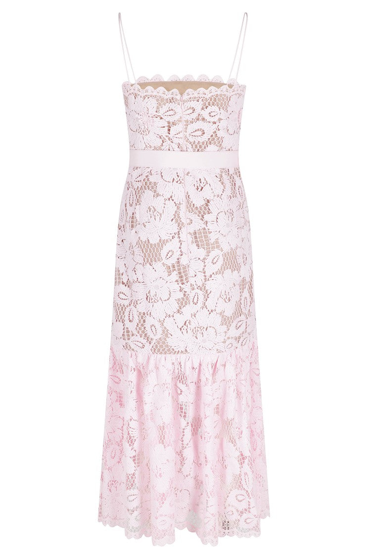 Self-Portrait Pink Lace Midi Floral Petticoat Polyamide Evening Dress