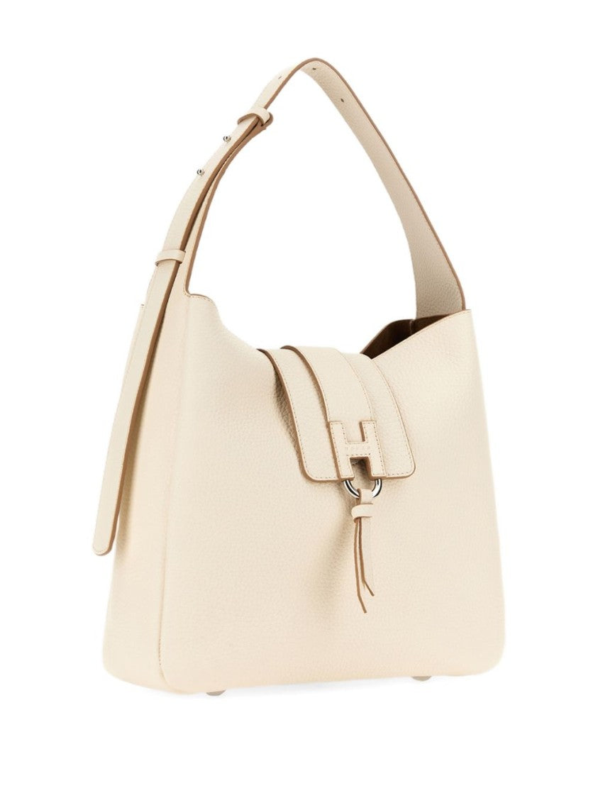 Hogan Textured Calf Leather Handbag With H-Clasp And Tassel Detail