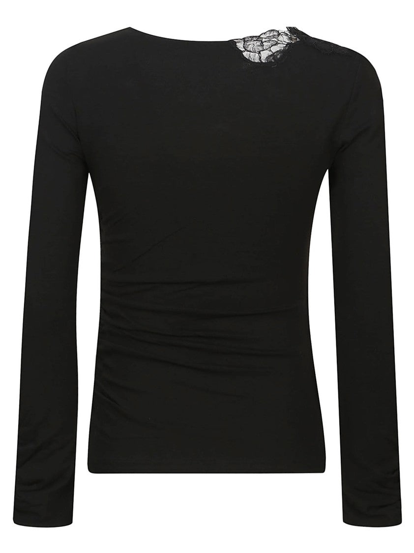 Ermanno Scervino Fitted Black Lace Sweater With Floral Detailing