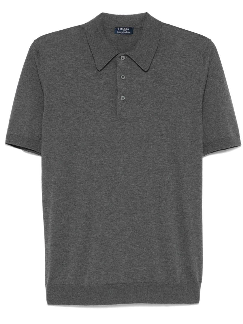 Barba Tailored Grey Polo Shirt With Textured Finish