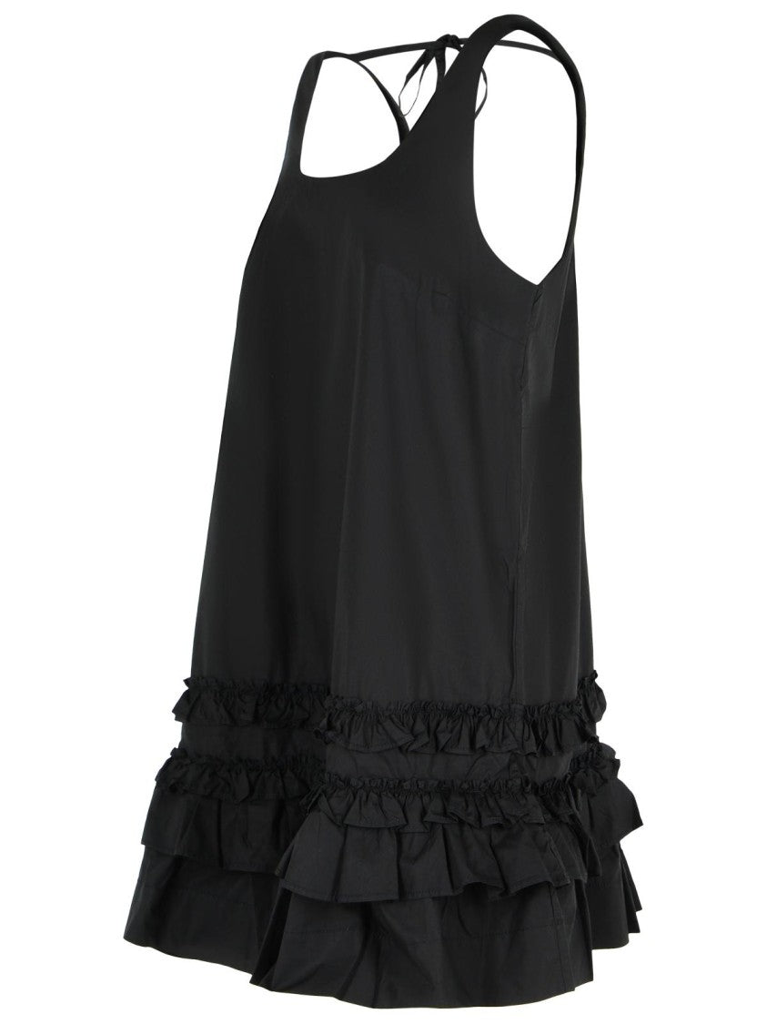 Ganni Mini Dress In Black Cotton Poplin