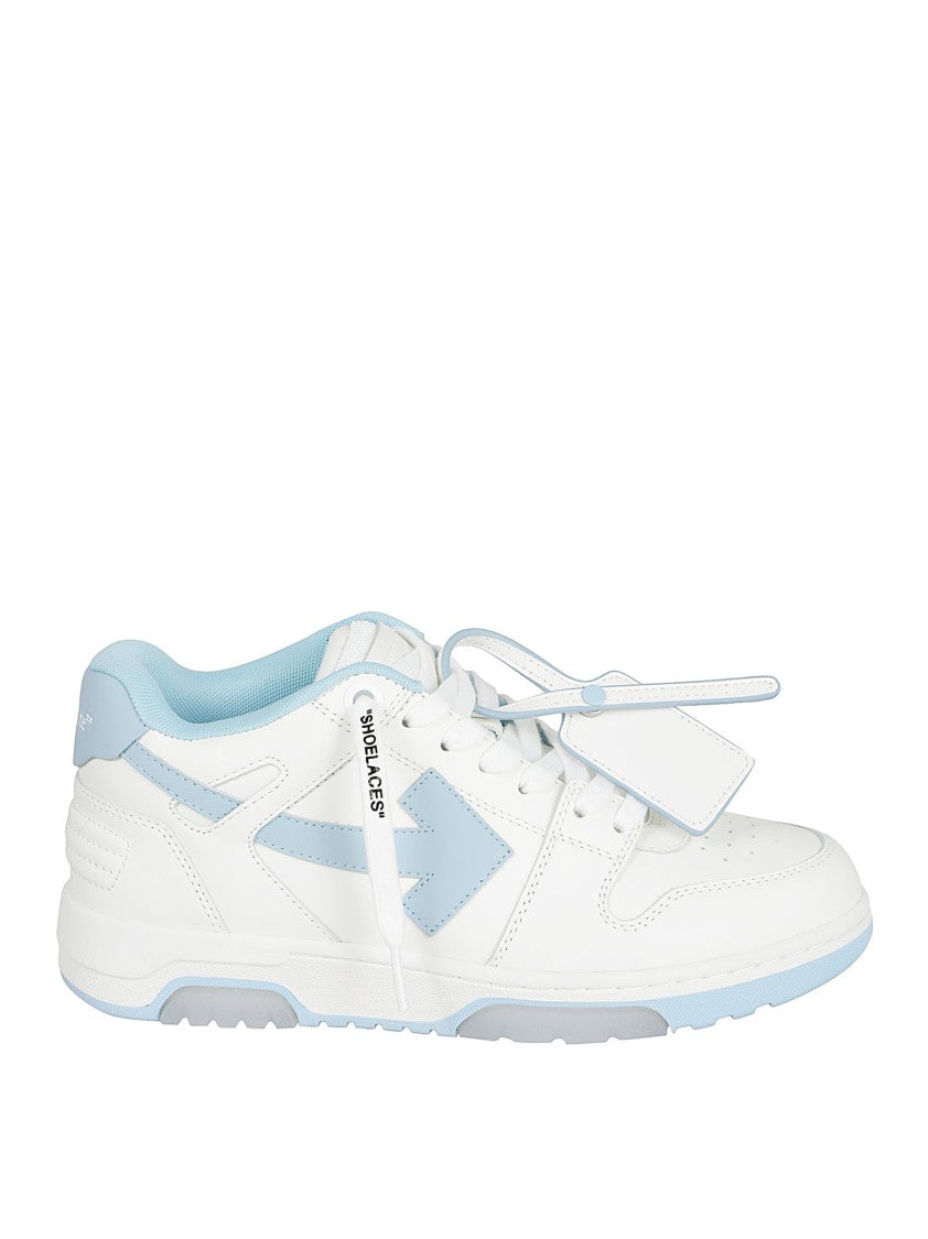 Off-White Low-Top Sneakers With Light Blue Accents