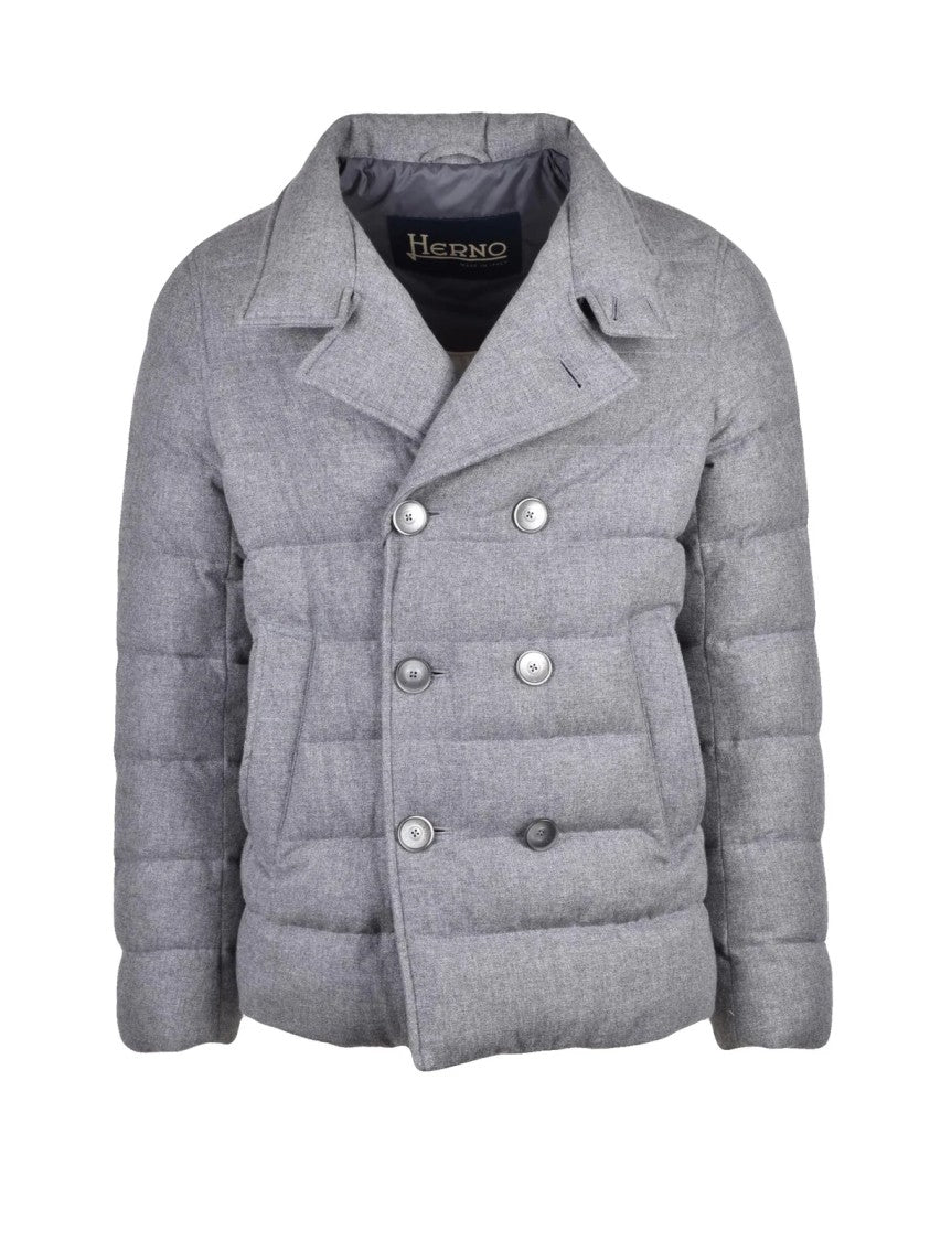 Herno Grey Quilted Double-Breasted Cashmere-Blend Parka