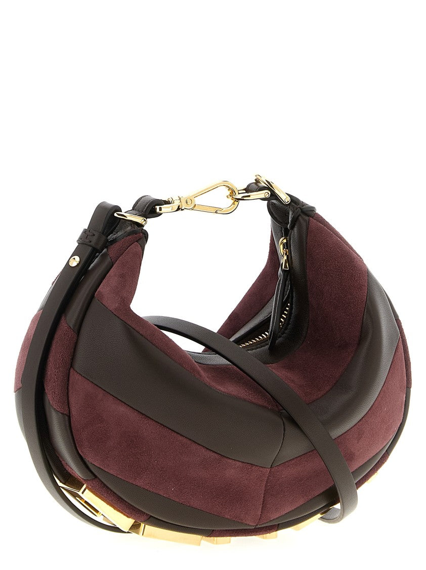 Fendi Crescent-Shaped Mini Handbag In Burgundy Nappa And Suede