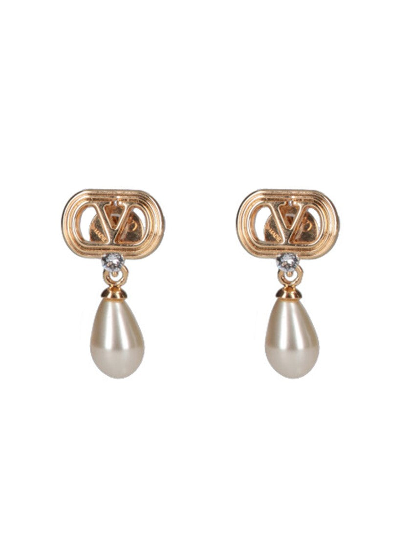 Valentino Garavani Gold Vlogo Signature Pearl Earrings