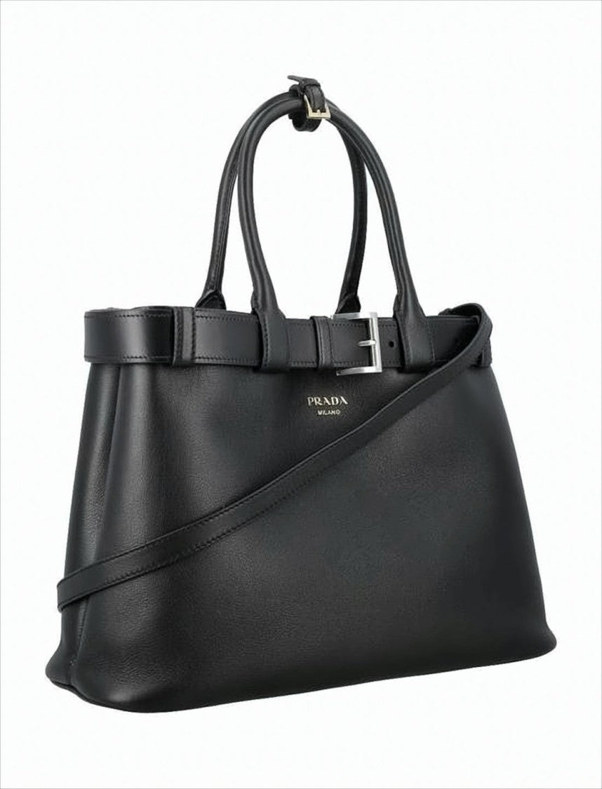 Prada Structured Black Calf Leather Tote Bag