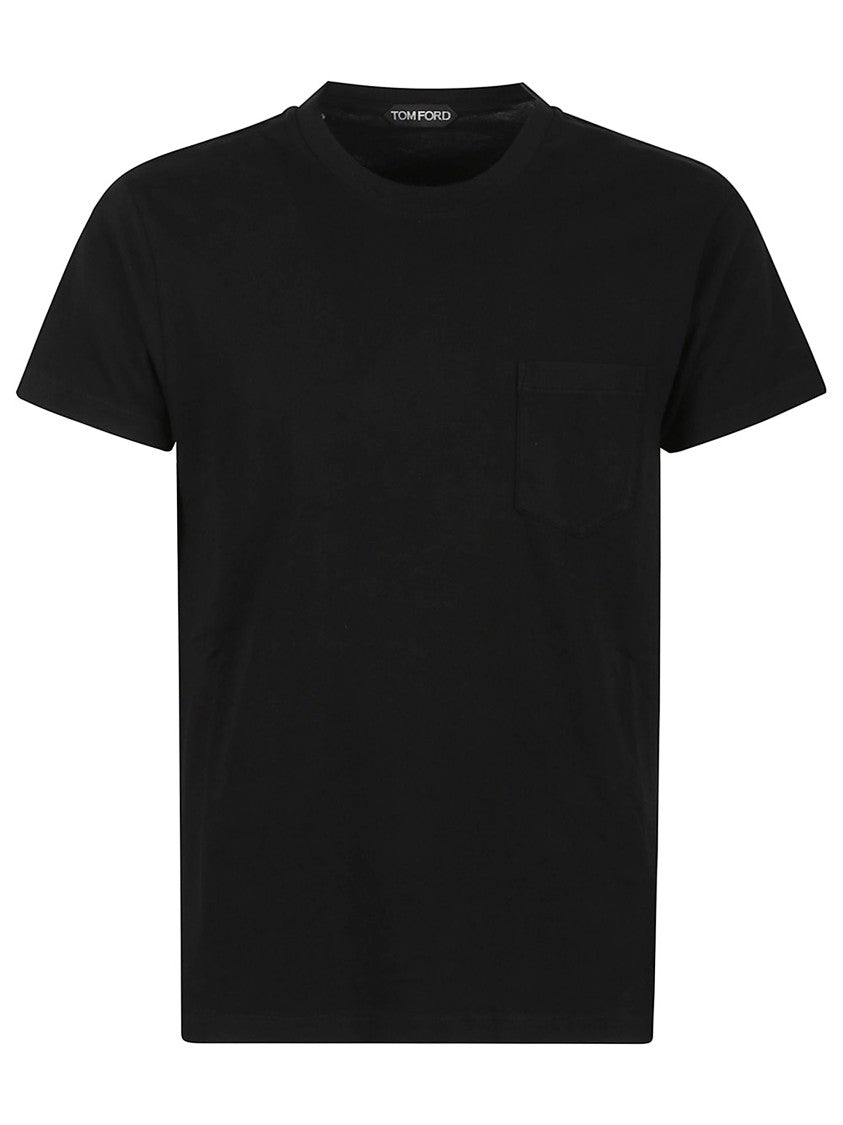 Tom Ford Ribbed Texture Black Cotton T-Shirt With Chest Pocket