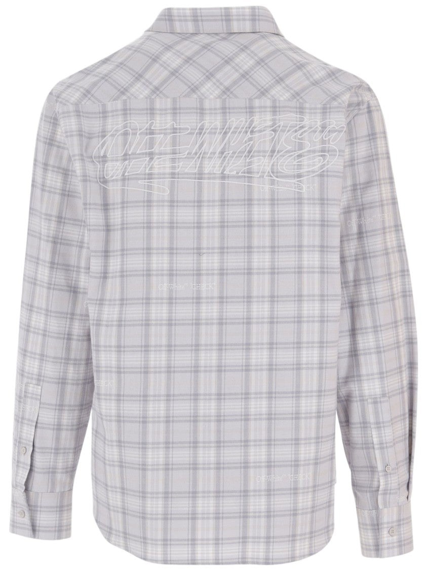 Off-White Checkered Cotton Shirt With Classic Collar And Adjustable Cuffs