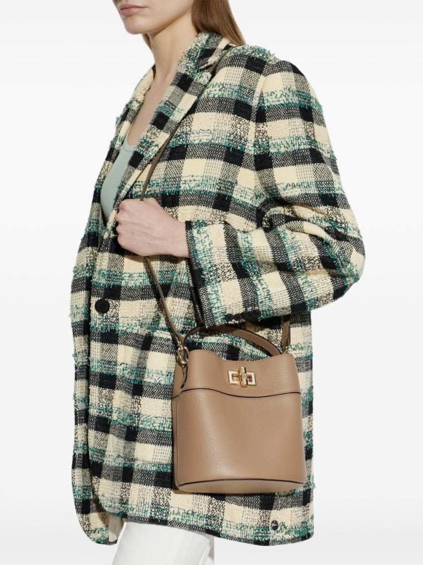Furla Structured Textured Leather Gold-Hardware Handbag