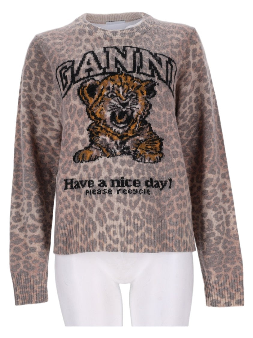 Ganni Tiger Leopard Print Wool-Blend Sweater