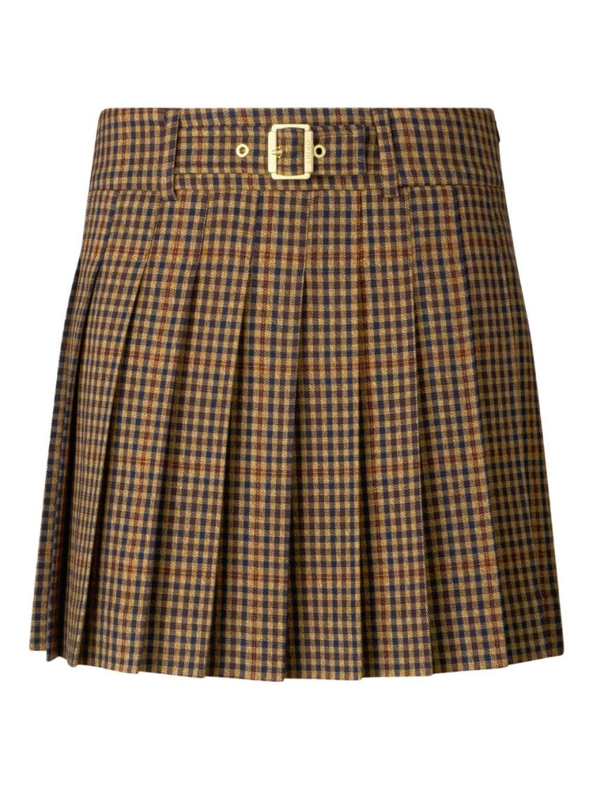 Liu Jo Pleated Checkered Mini Skirt With Decorative Belt