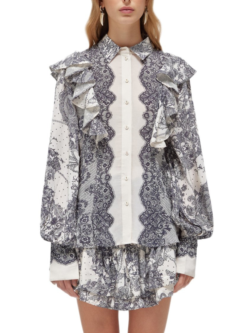 Blugirl Lace-Effect Printed Viscose Blouse With Decorative Ruffles