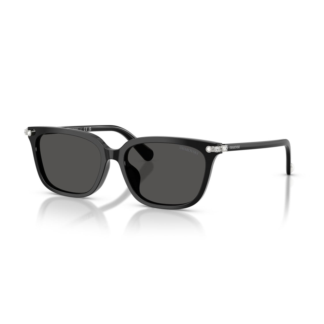 Swarovski 0Sk6064d Rectangular Black Acetate Sunglasses With Crystal-Embellished Hinges