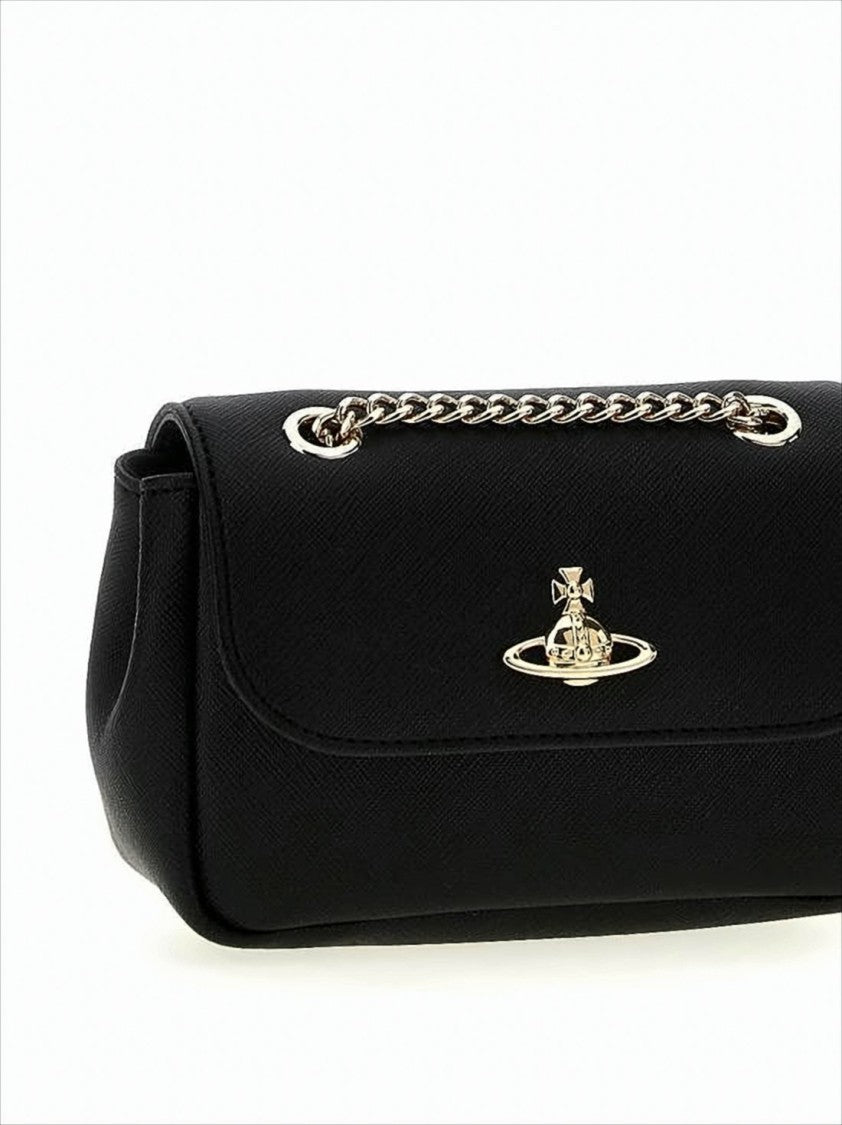Vivienne Westwood Structured Black Crossbody Bag With Metallic Orb Emblem