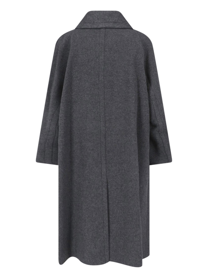 Low Classic Wool And Cashmere Blend Grey Coat With Concealed Button Closure