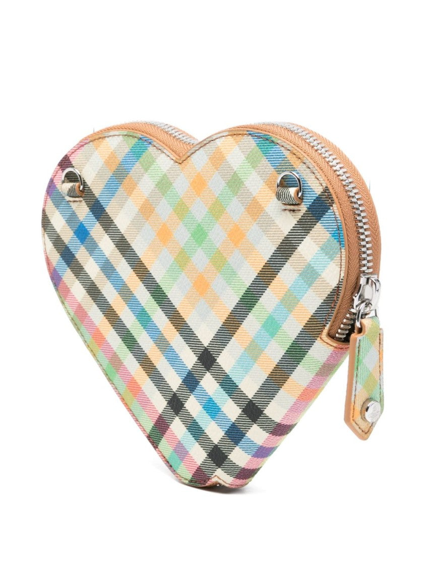 Vivienne Westwood Beige Multicolour Checked Heart Chain Bag