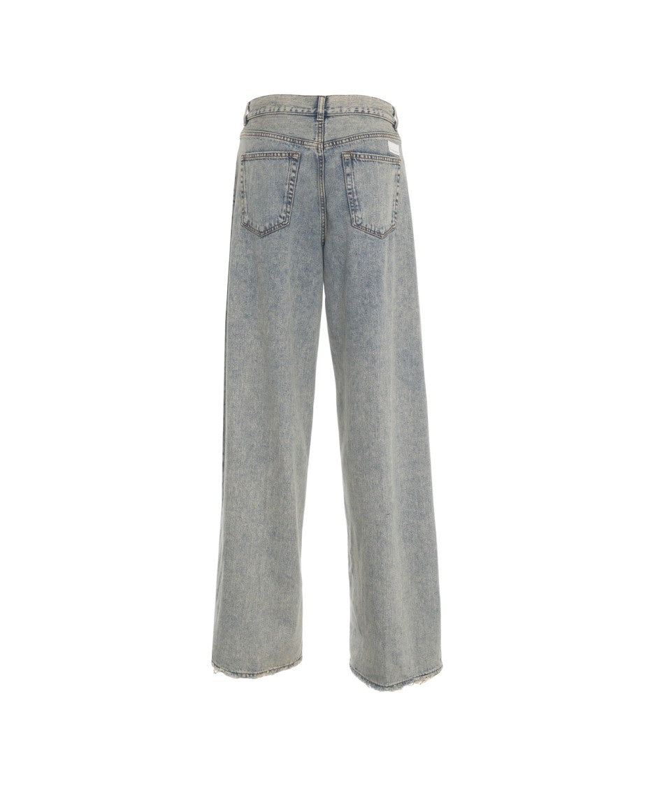 Nine In The Morning Light-Washed Denim Loose Fit Jeans With High Waist And Frayed Hems