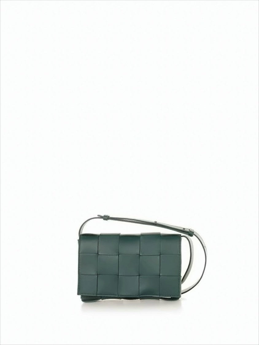 Bottega Veneta Rectangular Green Lambskin Woven Crossbody Bag