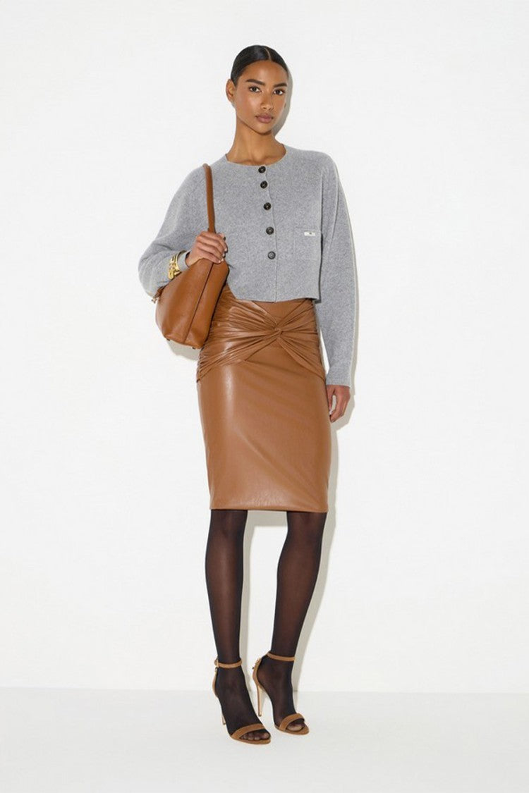 Elisabetta Franchi Grey Cropped Button Cardigan