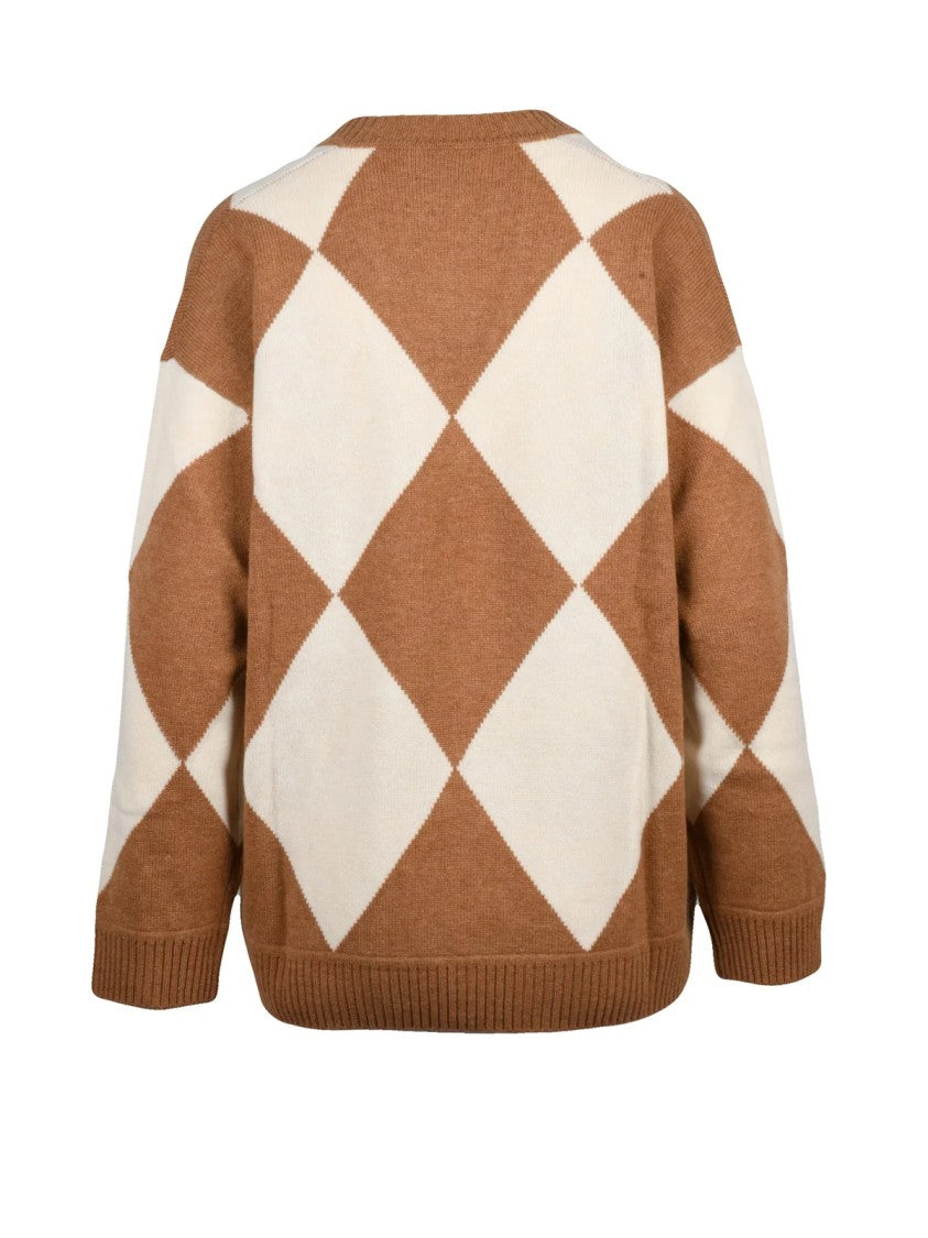 Ballantyne Bold Argyle V-Neck Sweater In 100% Wool