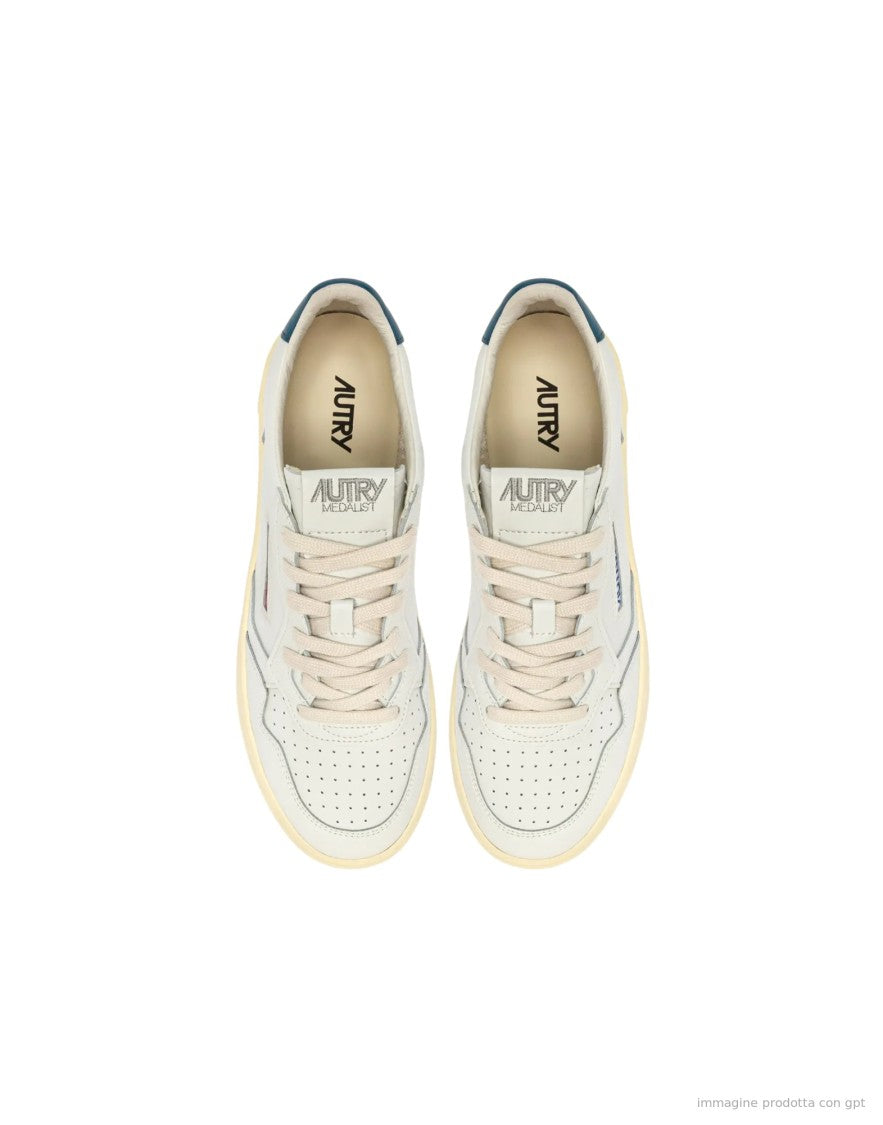 Autry Medalist Low Leather Sneakers With Mallard Blue Accents