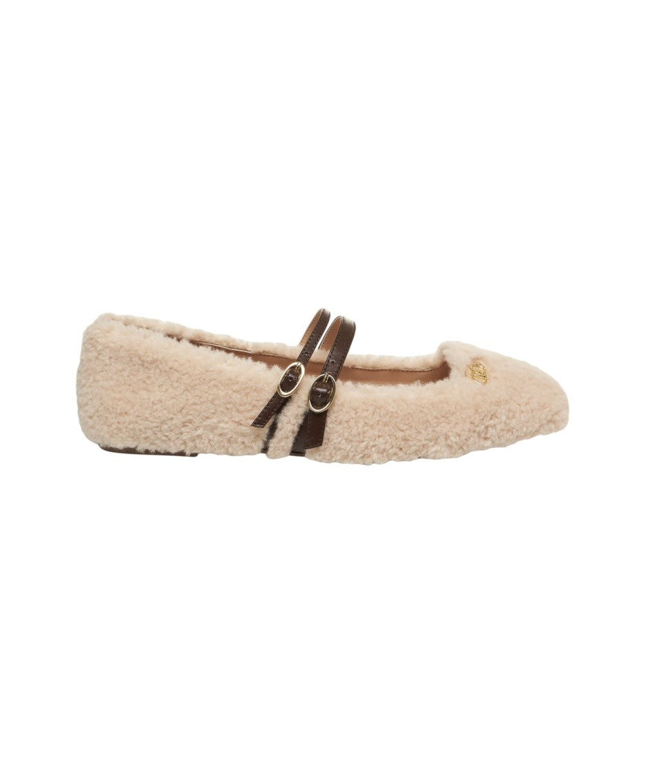 Liu Jo Beige Ballerinas With Faux Fur Upper