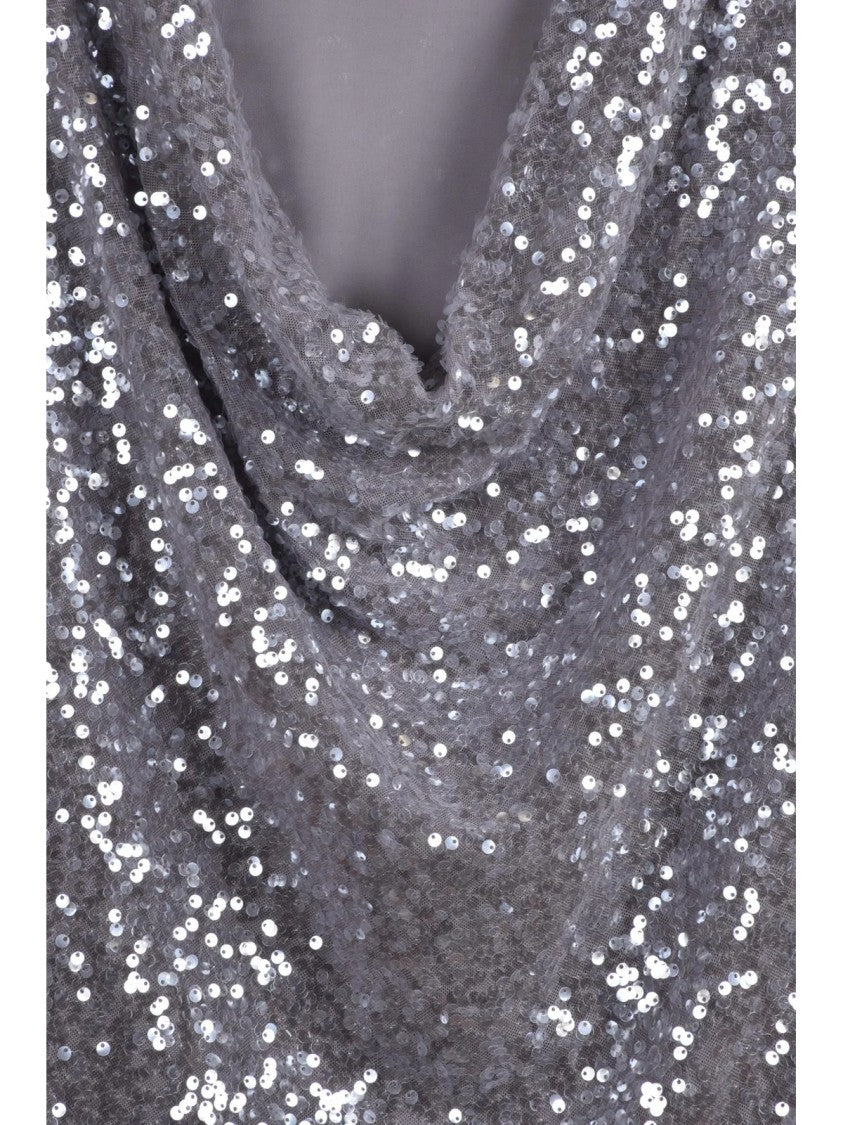 Aniye By Grey Sequined Draped Cowl-Neck Top