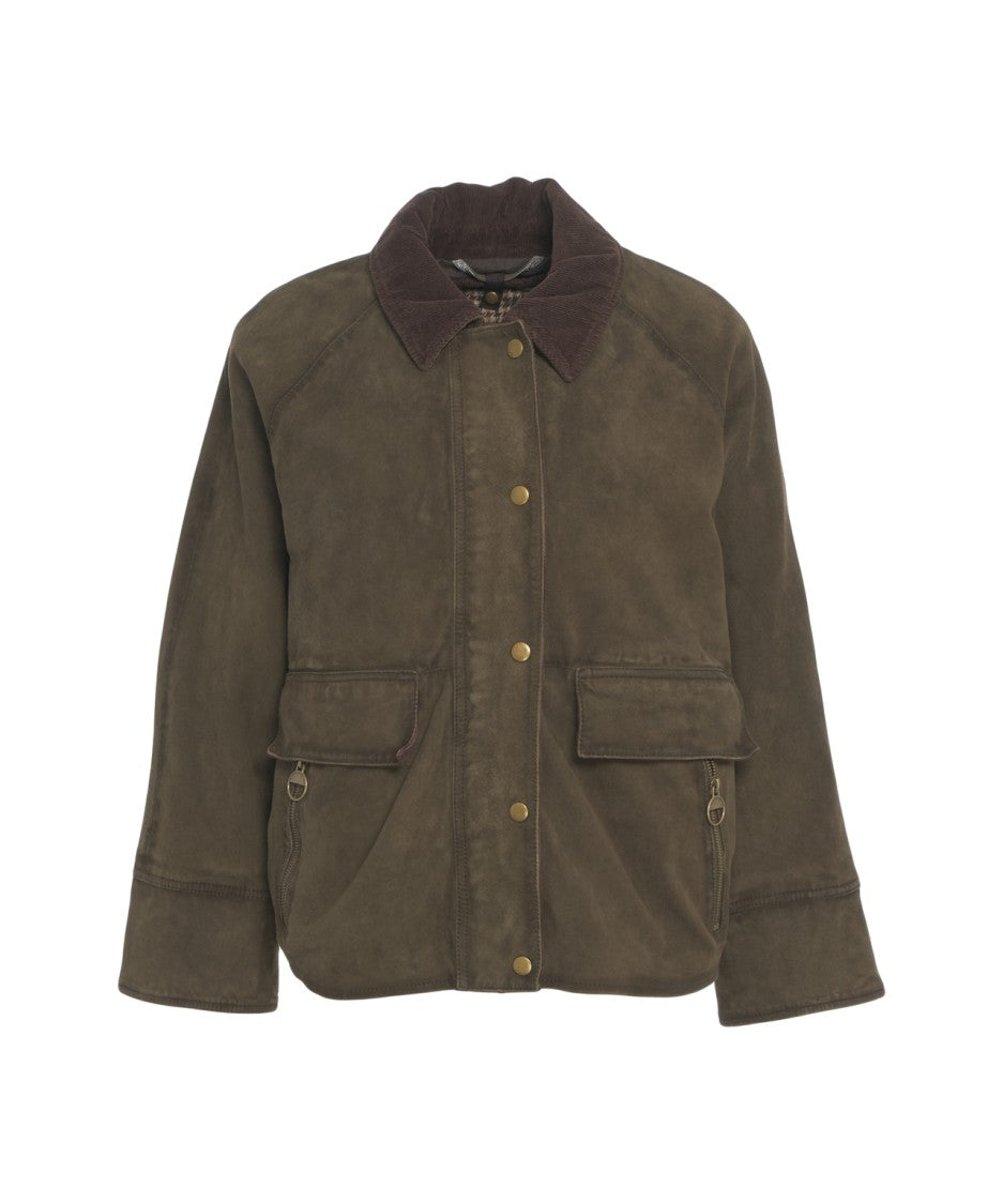The Jackie Suede Jacket With Classic Corduroy Collar And Button Closure
