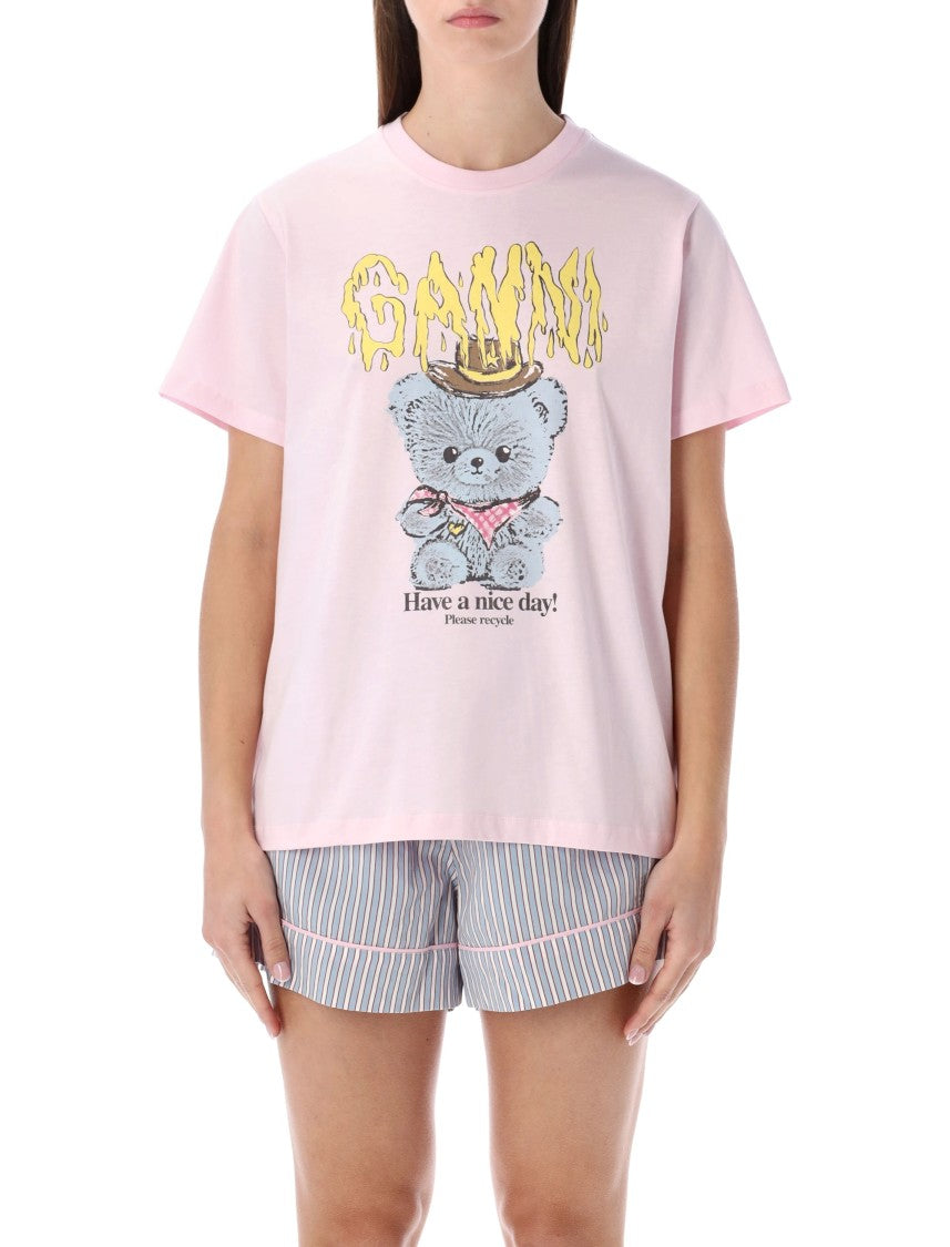 Ganni Pink Cowboy Bear Graphic T-Shirt
